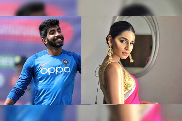 Jasprit Bumrah L and Sanjana Ganesan. Photo: Twitter