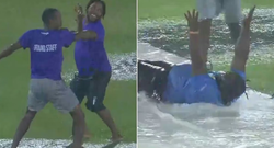Groundsmen turn rain interruption into Caribbean dance at CPL in Saint Lucia