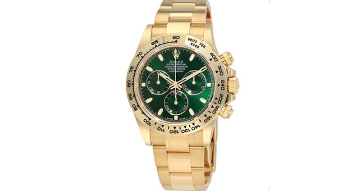 18kt yellow gold rolex daytona with a green dial sportstiger