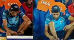 ashish nehra spotted cutting nails during ipl 2026 final between royal challengers bengaluru and gujarat titans