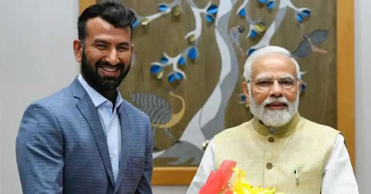 cheteshwar pujara with side by side pm modi