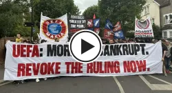 crystal palace fans protest against uefa s ruling of demoting them to conference league