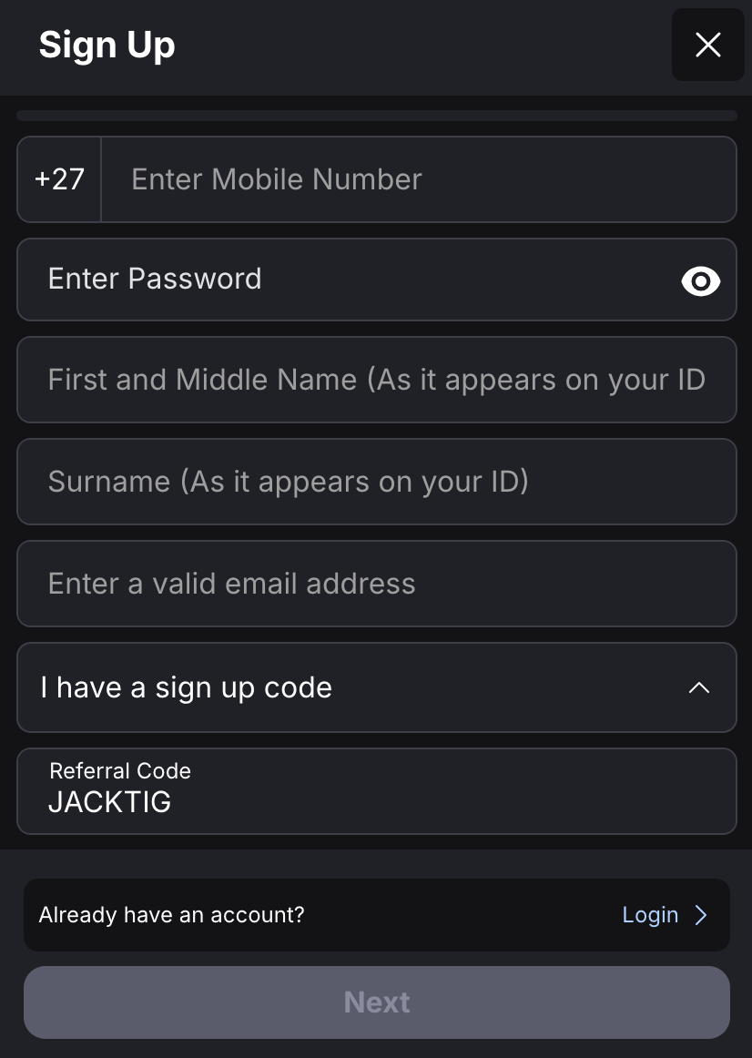 jackpotcity sign up code