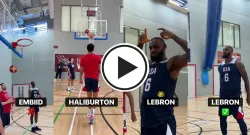 lebron james beats joel embiid and anthony davis in free throw competition