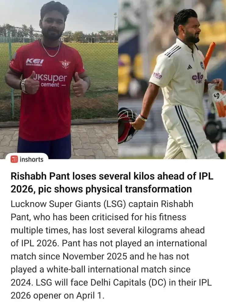 rishabh pant weight loss
