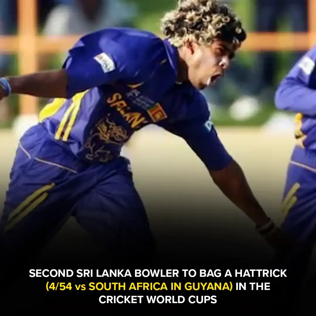 second sri lanka bowler to bag a hattrick 4 54 vs south africa in guyana in the cricket world cups