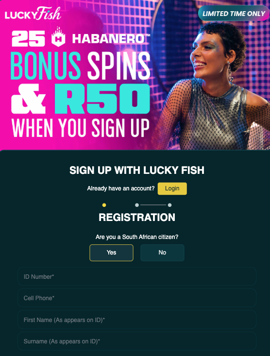 sign up process at lucky fish